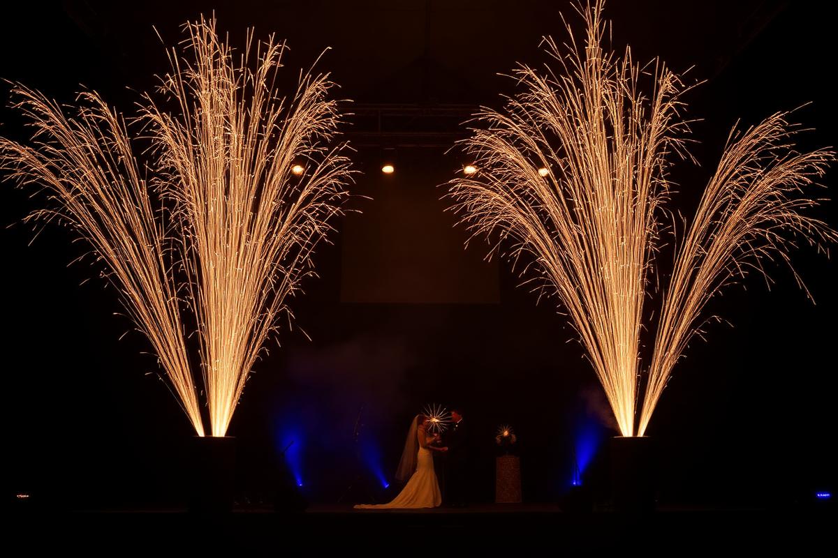 Cold spark machines firing during wedding reception